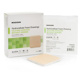 McKesson Silicone Gel Adhesive without Border Silicone Foam Dressing, 4 x 4 Inch Box of 10